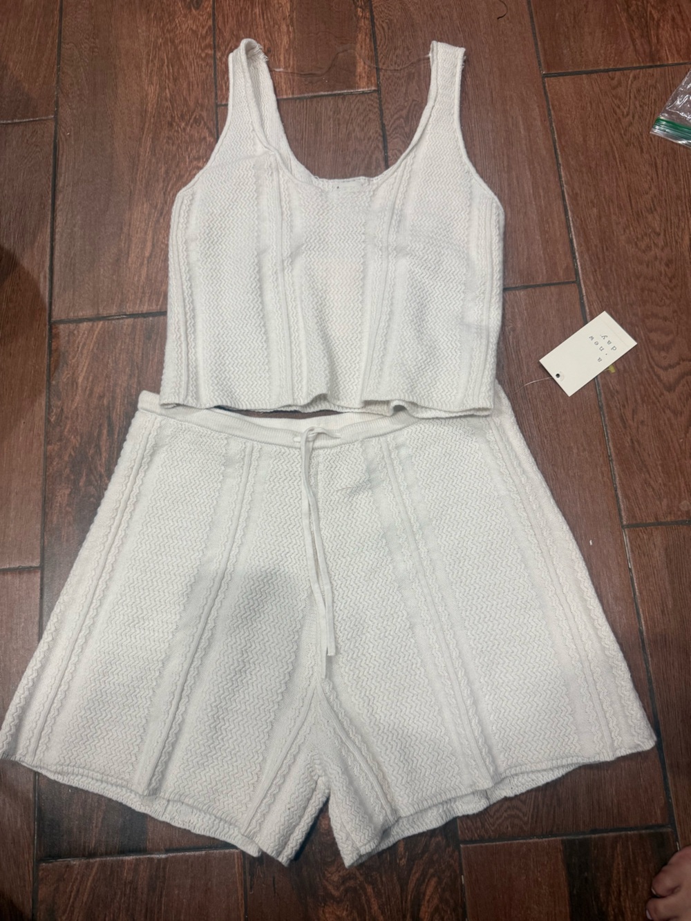 Two piece- Cream Knit Tank & Drawstring Shorts Set - Women's Lounge shorts S NWT